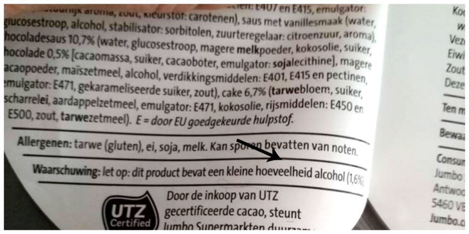 Verborgen alcohol in toetjes Jumbo