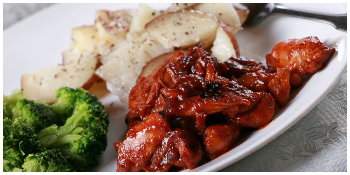 Sticky Mexican Chicken broccoli en aardappeltjes