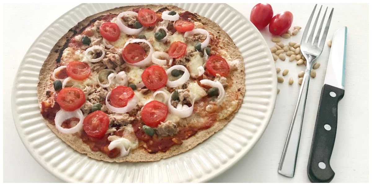 Wrap pizza Tonijn, mozzarella, uien en tomaatjes