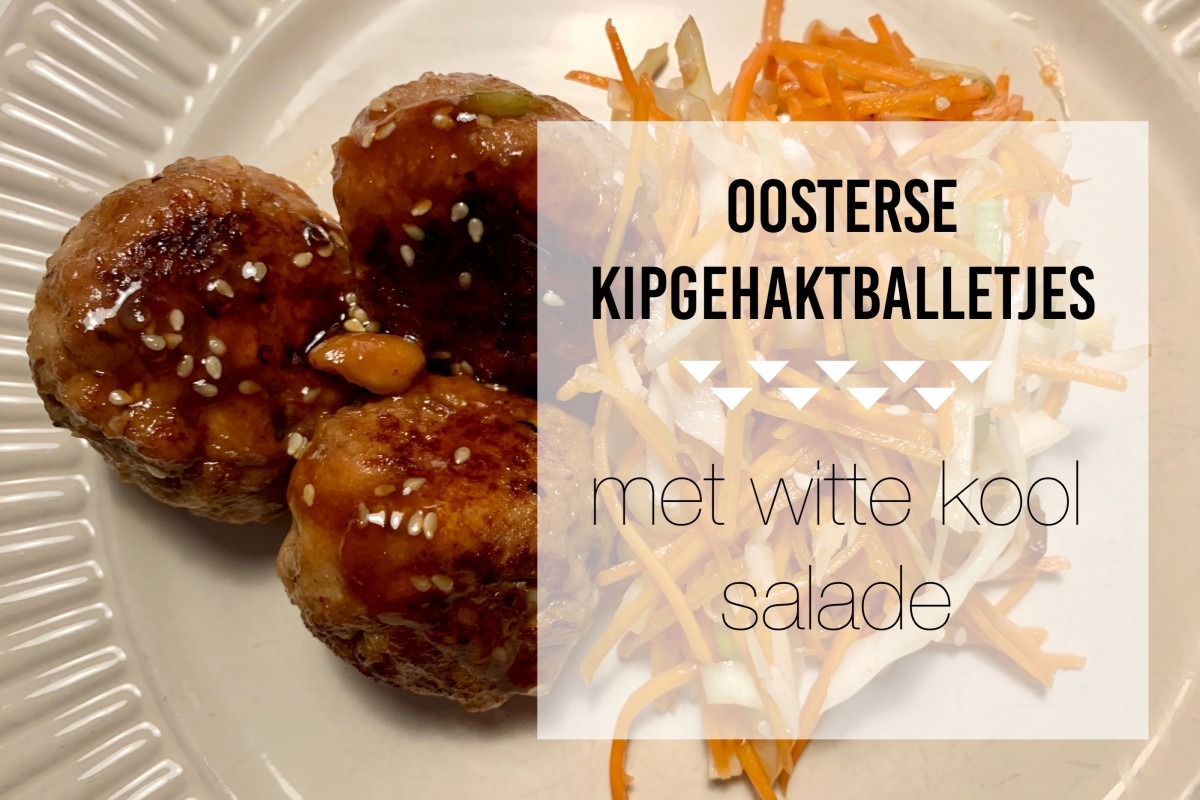 Oosterse kipgehaktballetjes met witte kool salade