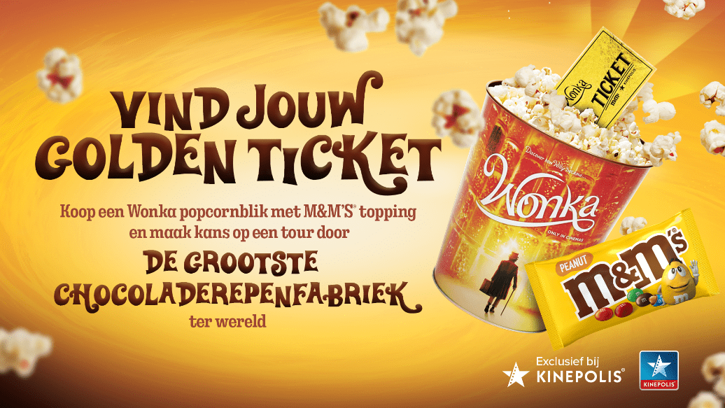 Gouden Ticket in Wonka popcornblik